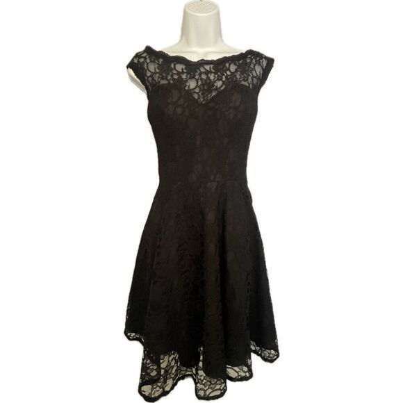Vintage y2k Morí Lee Black Lace Dress Size M - Picture 7 of 8